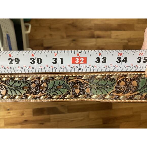 Kenny Rogers Womens 32 Hand Woven Tooled Leather Acorns Leaves Belt Fall Autumn - Picture 8 of 8